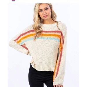 Chunky Knit Cream Color Rip Curl Soft Rainbow Stripe Sweater Womens Size Small